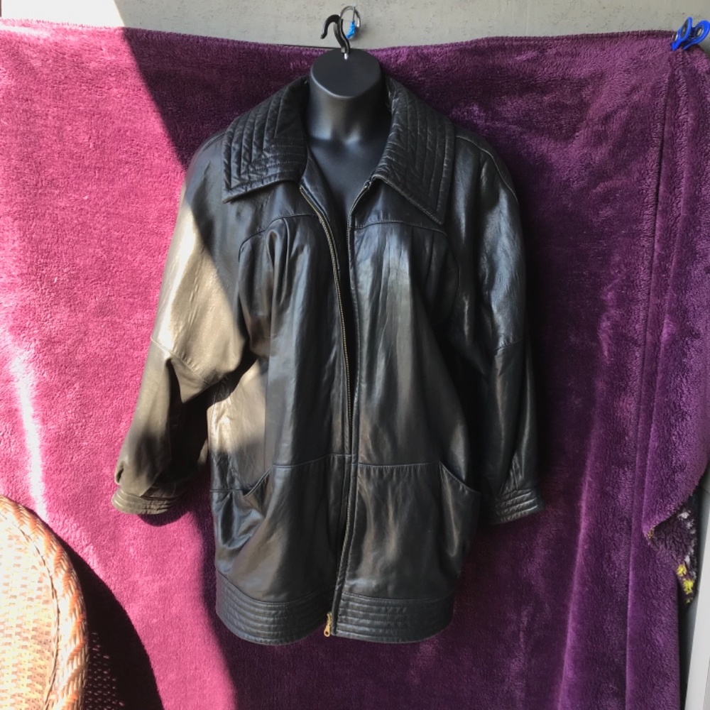 Oversize bomber Pano Sereti black longer leather zip jacket, L - Picture 5 of 8